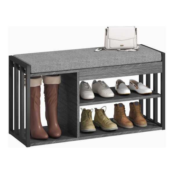 HOMCOM Schuhbank Schuhregal mit Sitzfläche, Stauraum (Flurbank, 1-St., gepolstert Sitzbank), für Wohnzimmer, Flur, 86 x 30 x 45,4 cm, Grau