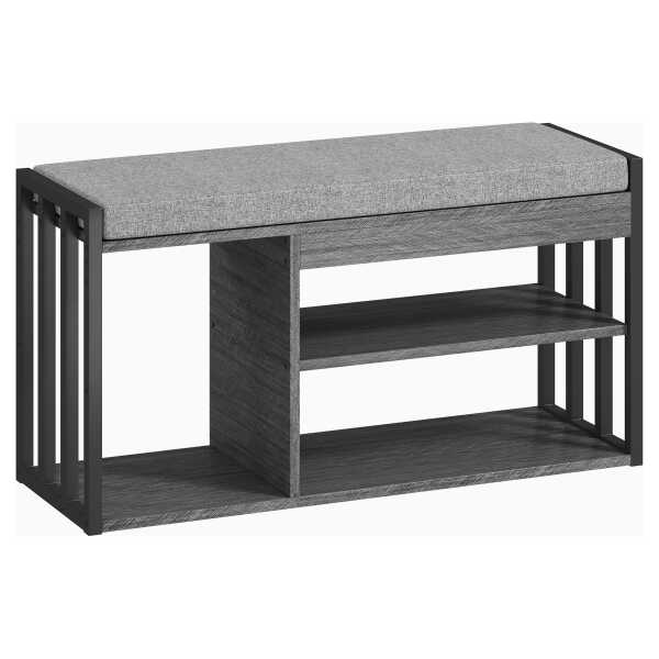 HOMCOM Schuhbank Schuhregal mit Sitzfläche gepolstert Sitzbank mit Stauraum, 3 Fächer Flurbank für Wohnzimmer, Flur, 86 x 30 x 45,4 cm, Grau Aosom