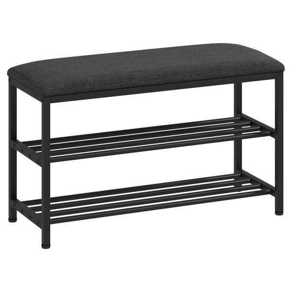 HOMCOM Schuhbank mit Sitzfläche, Sitzbank mit Stauraum, Schuhregal mit 2 offene Fächer, Sitzbank, Bank, Garderobenbank für Wohnzimmer, Flur, 81 x 31 x 50 cm Schwarz Aosom