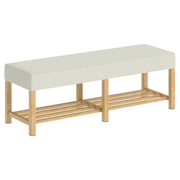 HOMCOM Schuhbank mit Sitzfläche, Sitzbank mit Stauraum, Schuhregal mit Holzrahmen, Sitzbank, Garderobenbank für Wohnzimmer, Flur, 140 x 44 x 48 cm Cremeweiß Aosom