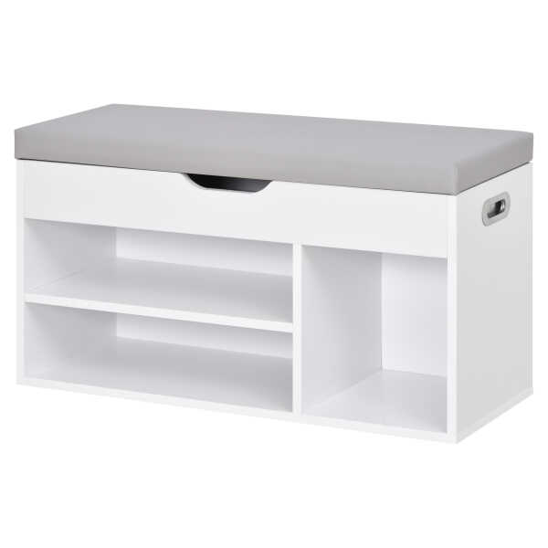 HOMCOM Schuhbank mit Stauraum Sitzbank Sitztruhe Eingangsbereich Diele PU Weiß 80 × 30 × 43 cm Aosom