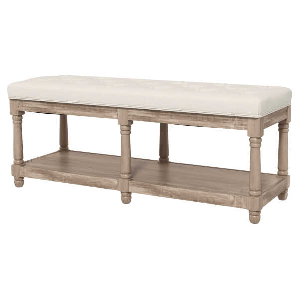 HOMCOM Schuhbank mit gepolsterter Sitzfläche und Schuhregal, Stauraum in Leinenoptik, Holzbeine, Creme 115x40x48cm für Flur & Wohnzimmer Aosom.de
