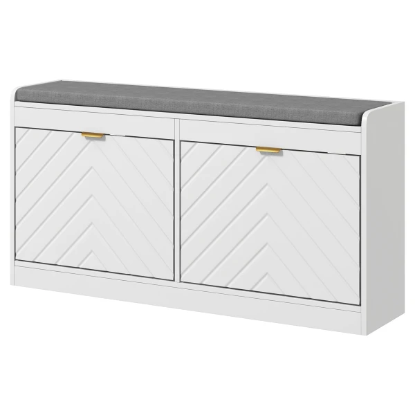 HOMCOM Schuhbank, schmaler Schuhschrank mit gepolsterter Sitzbank, Reliefmuster, klappbare Schublade und verstellbares Regal, Bank für Flur, Eingangsbereich, 106 x 24 x 52,5 cm, weiß Aosom