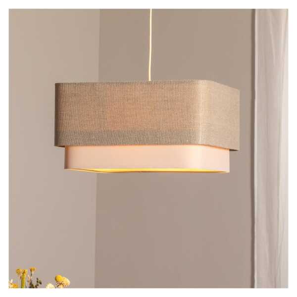 Hängeleuchte Kwadro Duo, creme/beige, 50x50cm, Leinen