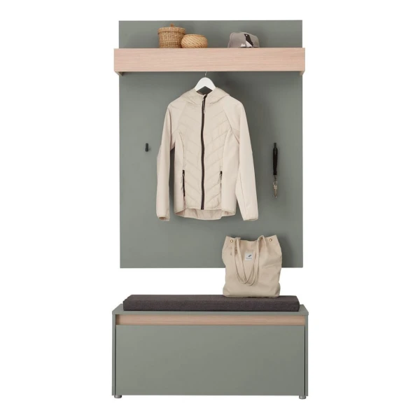Home affaire Garderoben-Set GIRON/CiTY, moderne Garderobe, Komplettset mit viel Stauraum, (Komplett-Set, 2-St), enthält Garderobenpaneel & Schuhbank inkl. Sitzkissen, 100 cm breit