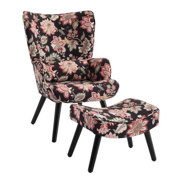 HomeMiYN Ohrensessel Relaxsessel Lehnstühle Patchwork Ohrensessel mit Hocker lesesessel, Chair