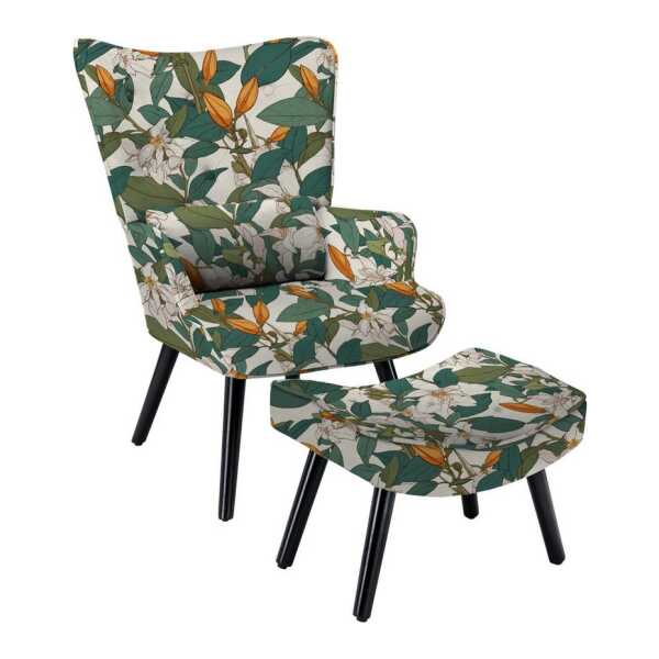 HomeMiYN Ohrensessel Relaxsessel Lehnstühle Patchwork Ohrensessel mit Hocker lesesessel, Chair