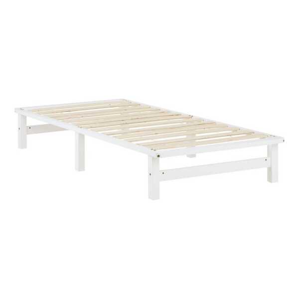Homestyle4u Palettenbett Holzbett Jugendbett modern Bodenfreiheit 25 cm Skandi Style bodennah (Set, 2-tlg., inklusive Lattenrost), 90x200, Weiß, lackiert, Einzelbett