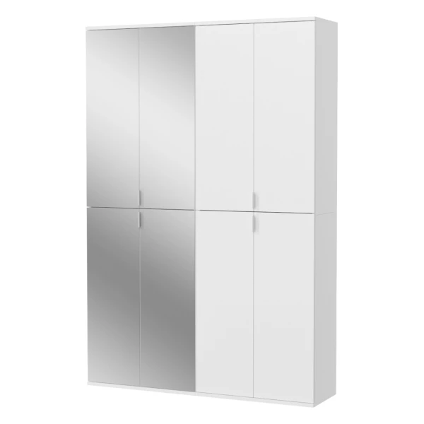 Inn.Furn Schuhschrank Weiß Hochglanz 122 cm mit Spiegel SystemX