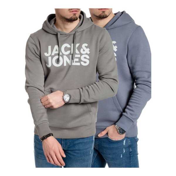 Jack & Jones Kapuzenpullover stilvolle Hoodies mit Logoprint (Spar Set, Doppelpack) Unifarbene Pullover mit flauschigem Innenfutter