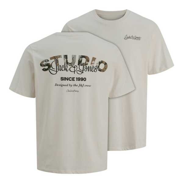 Jack & Jones Rundhalsshirt Jack&Jones T-Shirt beige Übergrößen Rückenprint JJYUKI