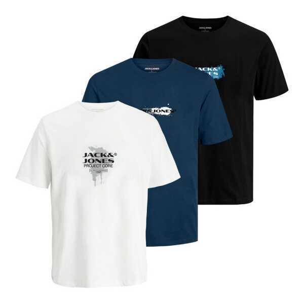 Jack & Jones T-Shirt 3er Pack JCOCONDOR Tee SS Crew Neck mit Print auf der Vorderseite