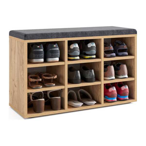 KOMTO Schuhbank Schuhregal mit Sitzfläche Schuhschrank Flur Bank mit Stauraum, Sofia 80 x 50 x 30 cm Honig Eiche