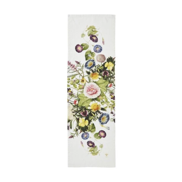 Koustrup & Co Exklusiver Tischläufer aus stonewashed Leinen mit Blumenmotiv - 45 × 145 cm