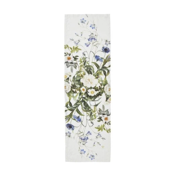 Koustrup & Co Exklusiver Tischläufer aus stonewashed Leinen mit Blumenmotiv - 45 × 145 cm