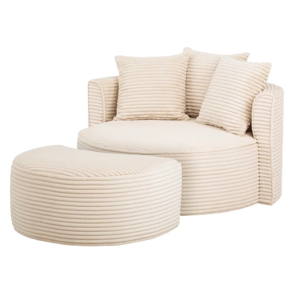 LeGer Home by Lena Gercke XXL-Sessel ISALIE, Rundsessel mit Hocker, Lesesessel, Loveseat, Big-Sessel (Set), trendige Stoffe, 3 Zierkissen, große Sitzfläche, Cord, Samt, Bouclé