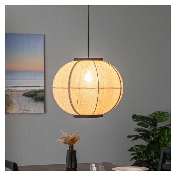 Lindby Hängeleuchte Aurinil, holzfarben, Leinen, Ø 48cm, E27