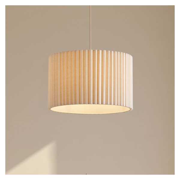 Lindby Hängeleuchte Libbie, Ø 45 cm, Leinen, cremefarben