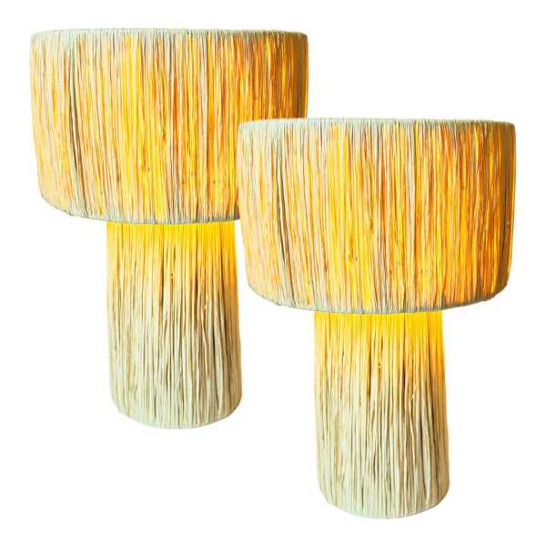 Marrakesch Orient & Mediterran Interior Nachttischlampe 2er Set Boho Deko Tischlampe Nachttischlampe Morjana Beige, E27, Handarbeit