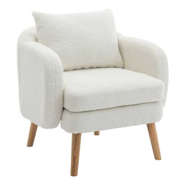 Merax Sessel mit Zierkissen und Massivholzbeine, Loungesessel, Einzel Loungesofa, Einzelsessel mit Teddyplüsch,Relaxsessel