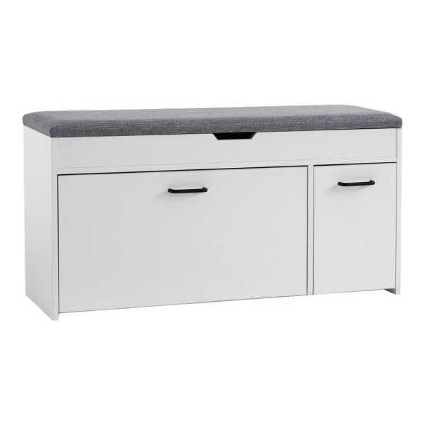 Mondeer Schuhbank Schuhhocker, mit Sitzfläche, mit Klappschublade, 100 x 30 x 52 cm, Weiß + Grau