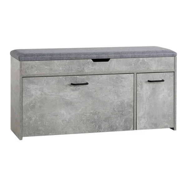 Mondeer Schuhbank Schuhhocker, mit Sitzfläche, mit Klappschublade, 100 x 30 x 52 cm, Weiß + Grau