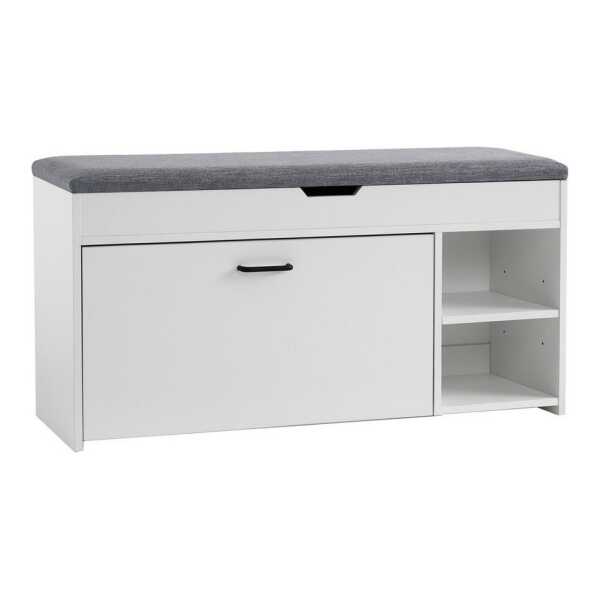 Mondeer Schuhbank Schuhhocker, mit Sitzfläche, mit Klappschublade, 100 x 30 x 52 cm, Weiß + Grau