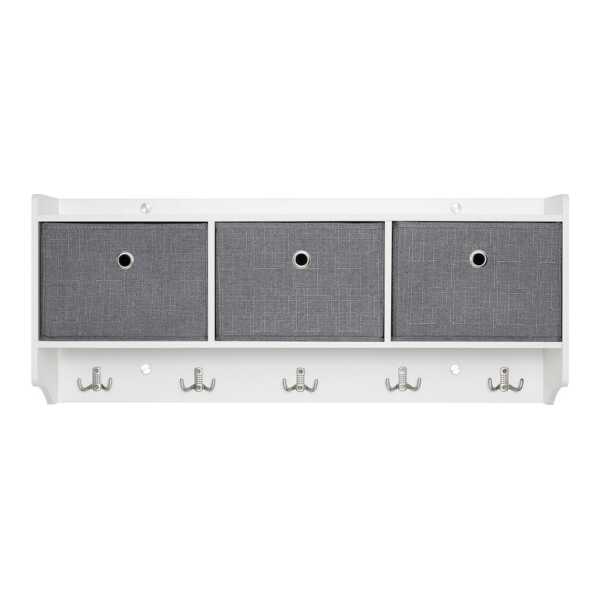 Mondeer Wandgarderobe Wandregal, Hängeregal mit 3 Körben und 5 Haken, Weiß