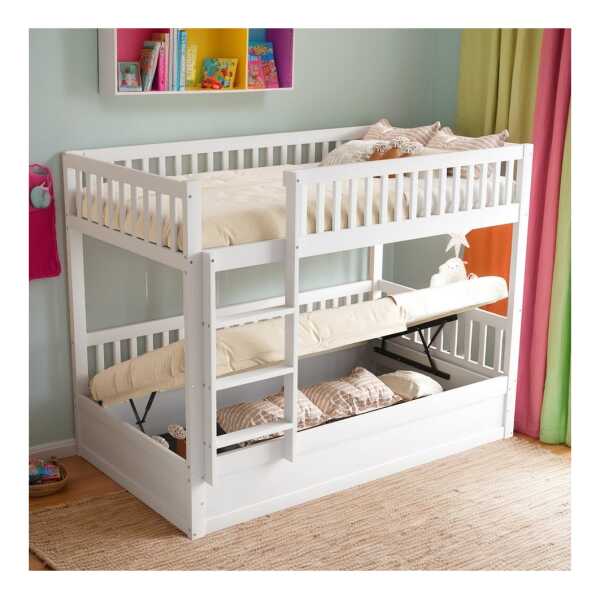 OKWISH Etagenbett Kinderbett Holzbett (mit hydraulischem Stauraum - Platzsparendes Doppelstockbett für Geschwister & kleine Zimmer, 90x200 cm), ohne Matratze