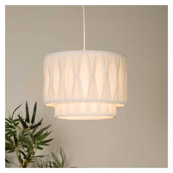 Pendelleuchte Wieka, beige, Leinen, Ø 30 cm, E27