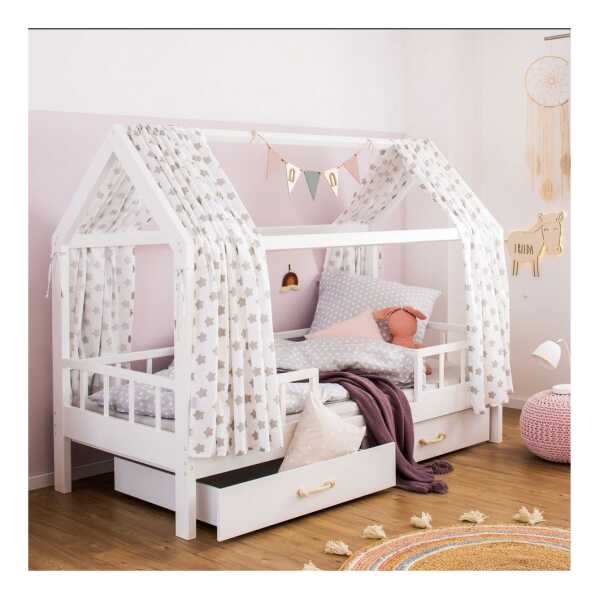 Puckdaddy GmbH Hausbett Kinderbett Carlotta (200x90cm) mit abnehmbarem Rausfallschutz