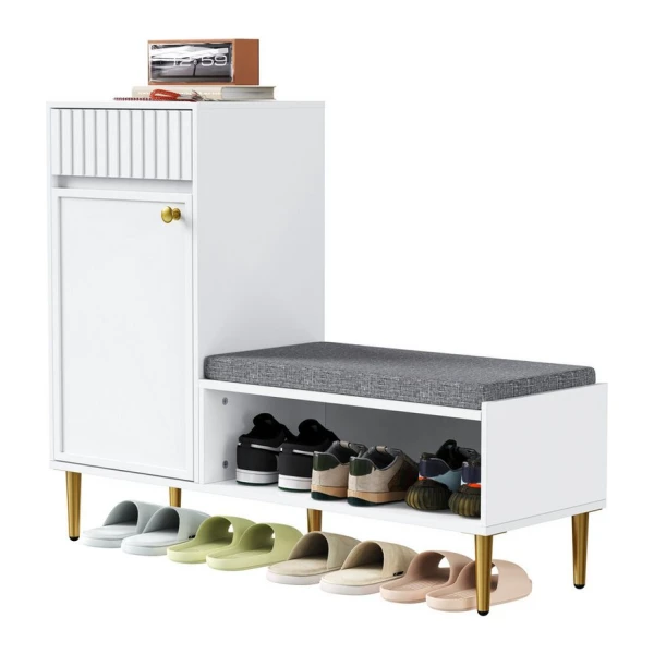 REDOM Schuhbank Für Flur, Wohnzimmer & Schlafzimmer (Moderner Schuhschrank mit Sitzbank, 1 Tür & 1 Schublade, offenes Ablagefach, gepolstert, komfortabler Sitz, vielseitiger Stauraum, 1-St), mit 1 Tür, 1 Schubladen, 1 offenen Ablagefächern