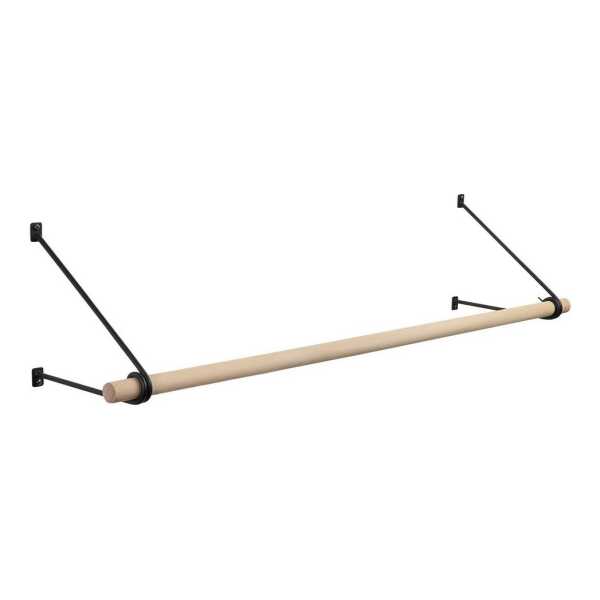 SO-TECH® Wandgarderobe 260 x 250 mm mit Ø 30 mm Kleiderstange aus Holz (Spar-Set, 1 St), Schwarz lackiert mit 50 cm Garderobenstange aus Buche