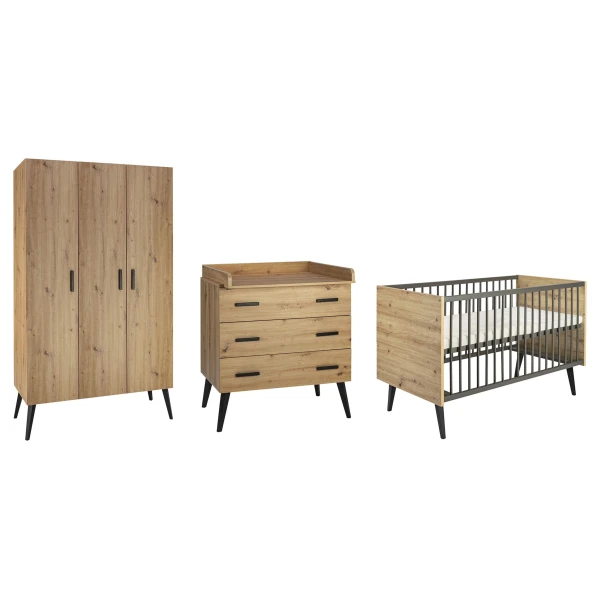 Schardt 3-tlg. Babyzimmer Morris Oak mit 3-türigem Kleiderschrank