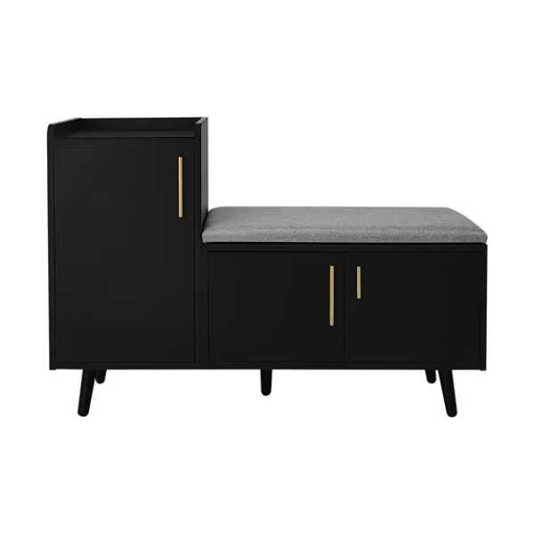 Flieks Schuhschrank (B100/T34/H69 cm, 1-St., gepolsterter Sitzfläche und Metallgriff, ca 10 Paar Schuhe) Schuhwechselhocker mit Seitenschrank Schuhbank mit 3 Tür