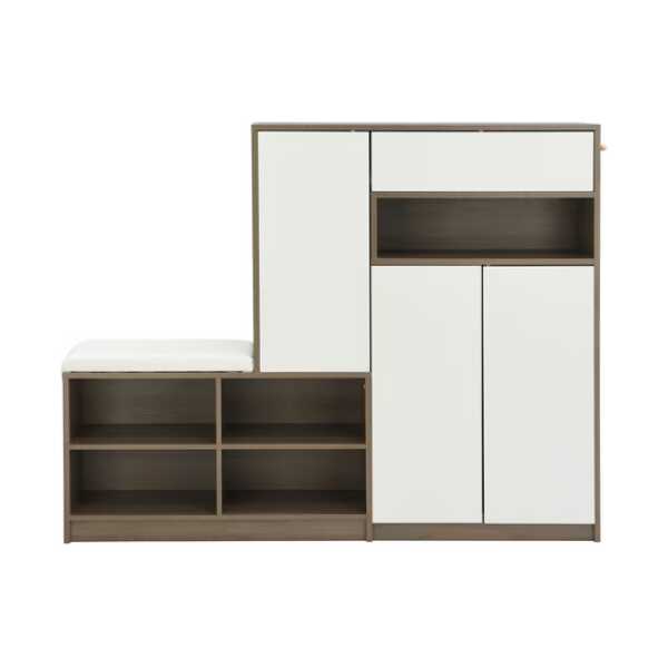 Flieks Schuhschrank (B140/T35/H110cm, 1-St., gepolsterter Sitzfläche, ca 20 Paar Schuhe) Schuhwechselhocker mit Seitenschrank Schuhbank Schuhregal