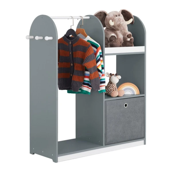 SoBuy Kleiderständer KMB40, Kinderkleiderschrank mit 3 Haken, Kleiderständer Kinder Regal, Kindergarderobe mit 3 Haken Kleiderschrank Kinderregal mit Boxen