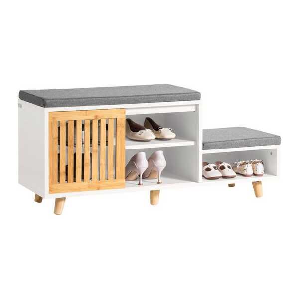 SoBuy Schuhbank FSR125, mit 2 Sitzflächen und 1 Schiebetür Sitzbank mit Stauraum