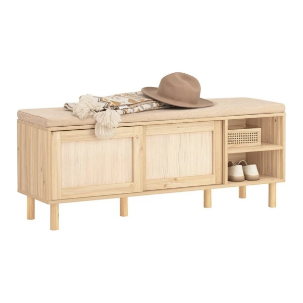 SoBuy Schuhbank FSR163, Schuhbank mit Sitzfläche, Schuhschrank schmal mit Schiebetüren, Sitzbank mit Stauraum Dielenbank Schuhtruhe Sitzkommode Schuhregal