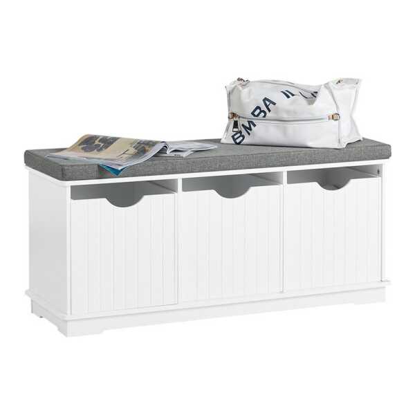 SoBuy Schuhbank FSR30, Schuhregal mit Sitzfläche, Sitzbank mit Stauraum Schuhtruhe, Spielzeugkiste Spieltruhe mit 3 Körben für Stauraum, Flur Wohnzimmer