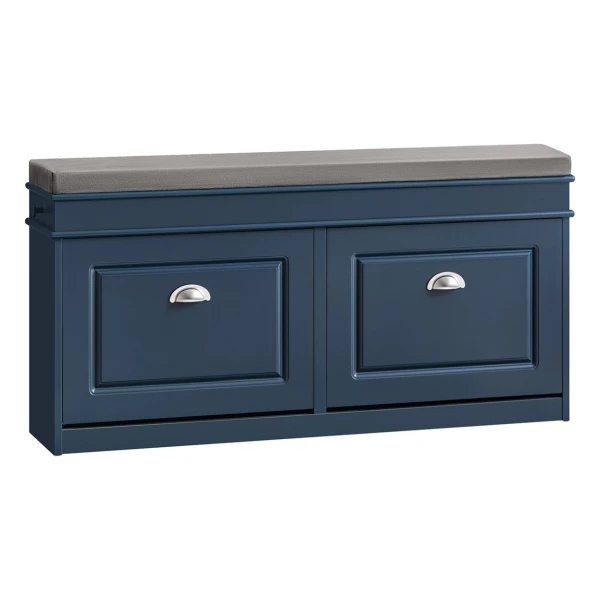 SoBuy Schuhbank Schmal mit 2 Klappen Garderobenbank mit Sitzkissen Blau FSR64-B