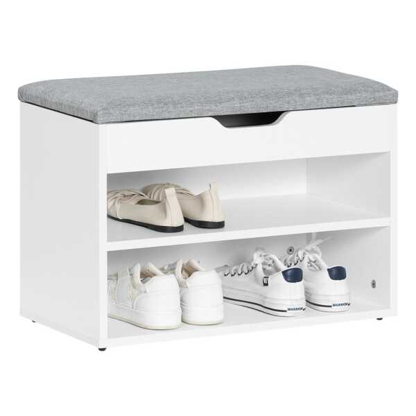SoBuy Schuhbank mit Sitzfläche Sitzbank Schuhregal aus MDF 60x43x30cm Weiß-Grau FSR25-HG