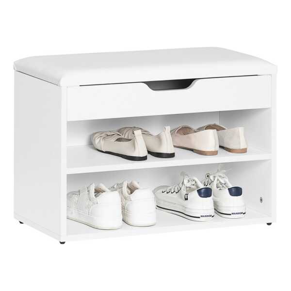 SoBuy Schuhbank mit Sitzfläche Sitzbank Schuhregal aus MDF 60x44x30cm Weiß FSR25-W