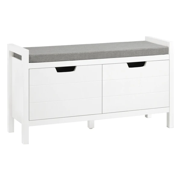 SoBuy Schuhbank mit Sitzfläche Sitzbank aus MDF 91x51x30cm Weiß-Grau FSR63-II-W