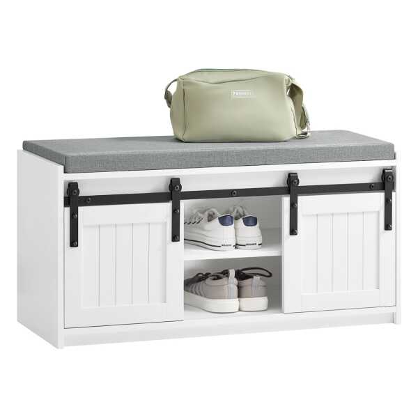 SoBuy Schuhbank mit Sitzfläche Sitzbank mit Stauraum Schuhregal 90x46x35cm Weiß FSR133-K-W