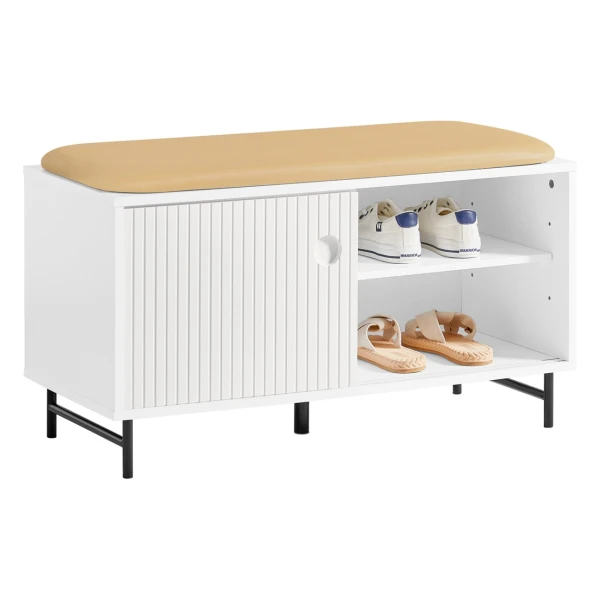 SoBuy Schuhbank mit Sitzfläche und Schiebetüren MDF Bambus Weiß FSR116-W