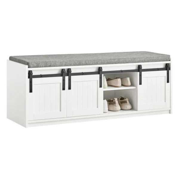 SoBuy Schuhbank mit Sitzfläche und Schiebetüren MDF Weiß FSR133-W