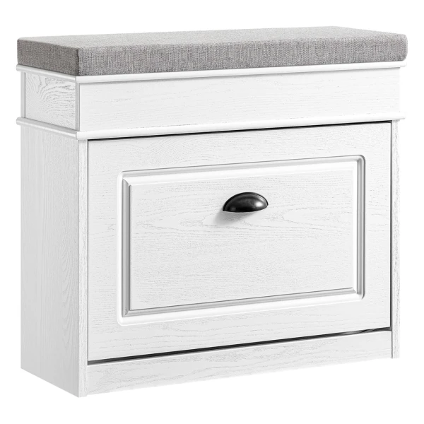 SoBuy Schuhbank mit Sitzkissen Schuhregal Schmal Sitzbank für Flur Weiß 61x51x24cm FSR82-K-WG