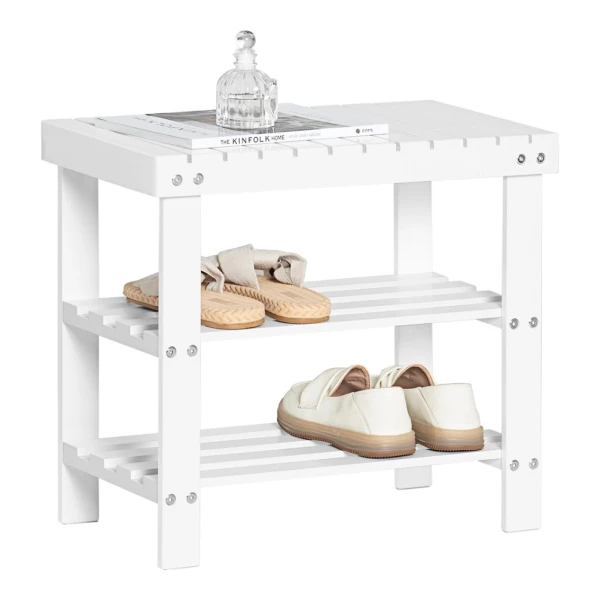 SoBuy Schuhregal Schuhbank Sitzbank Bambus Weiß 50cm FSR02-K-W