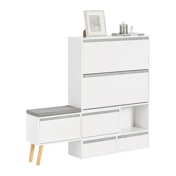 SoBuy Schuhschrank FSR134, Schuhkipper Schuhschrank mit Sitzbank Schuhbank mit Sitzfläche Schuhablage mit 2 Klappen, 2 Türen und 2 Schubladen Flurschrank